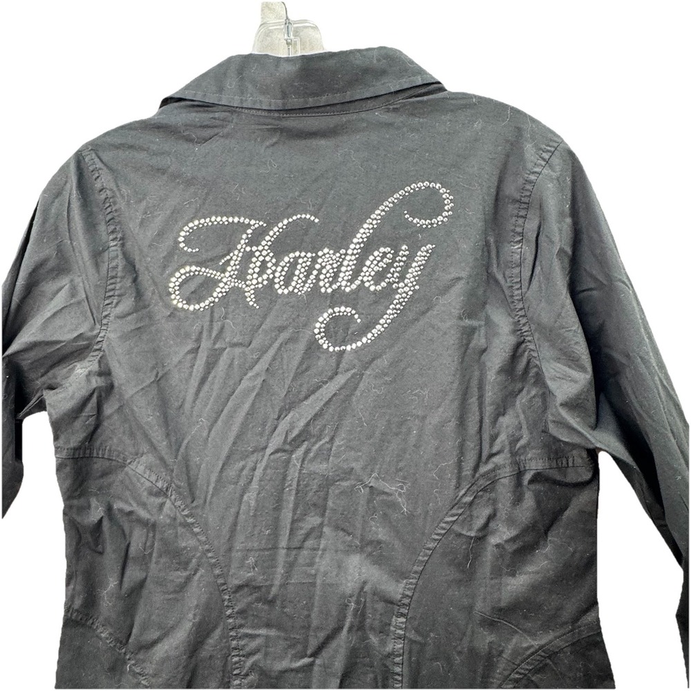 Harley Davidson Motorcycle Shirt Women's M Zip Front Long Sleeve Rhinestone